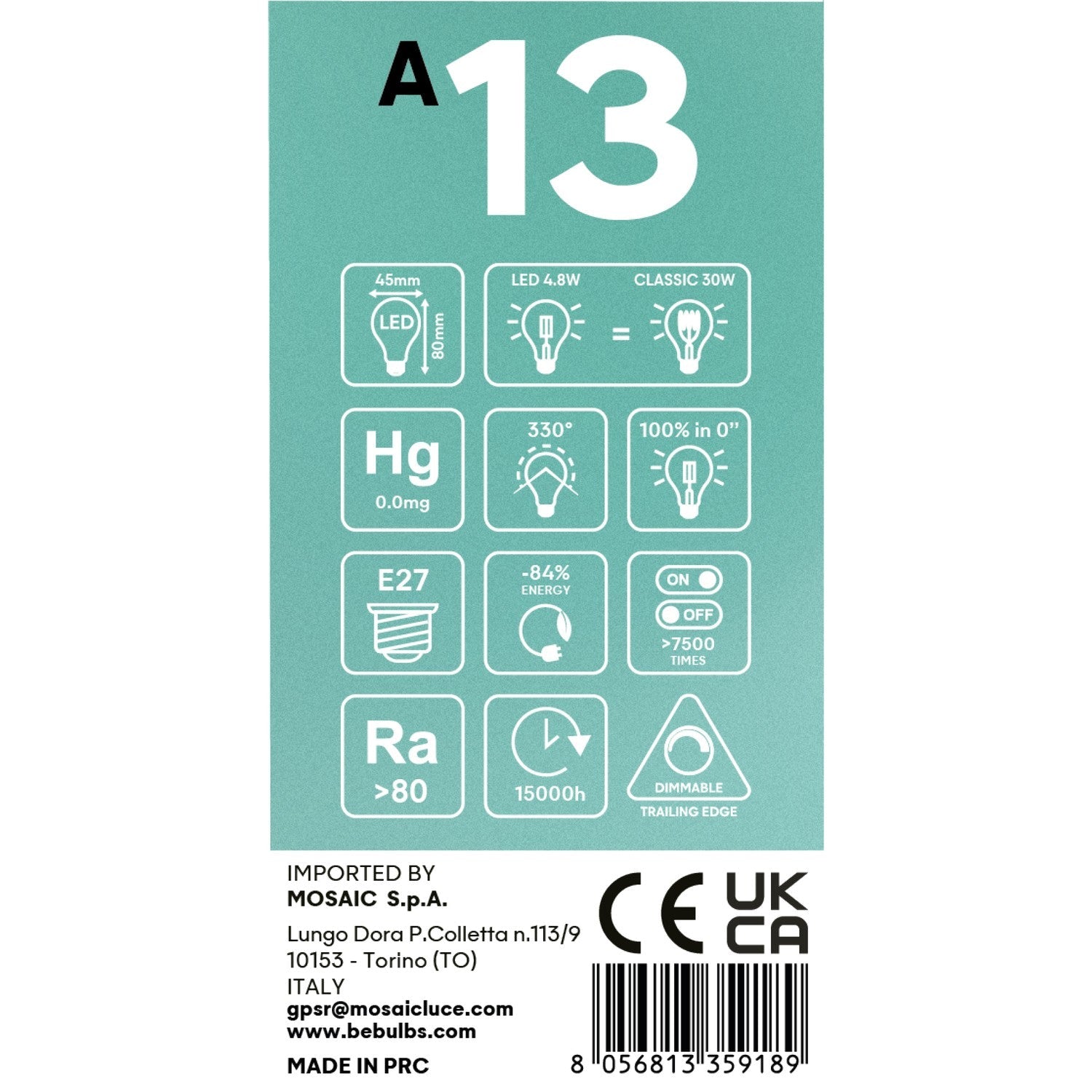 Lampadina LED Mezza Sfera Oro Mini Globo G45 4,8W 380Lm E27 2700K Dimmerabile - A13