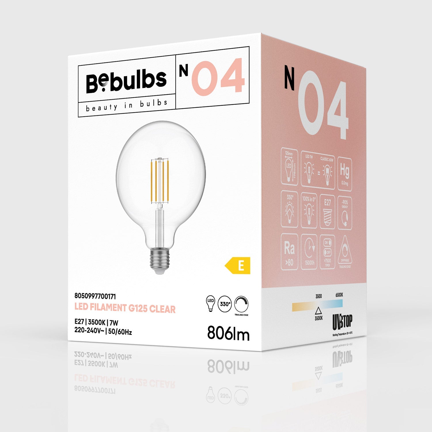 Lampadina LED Trasparente Globo G125 7W 806Lm E27 3500K Dimmerabile - N04