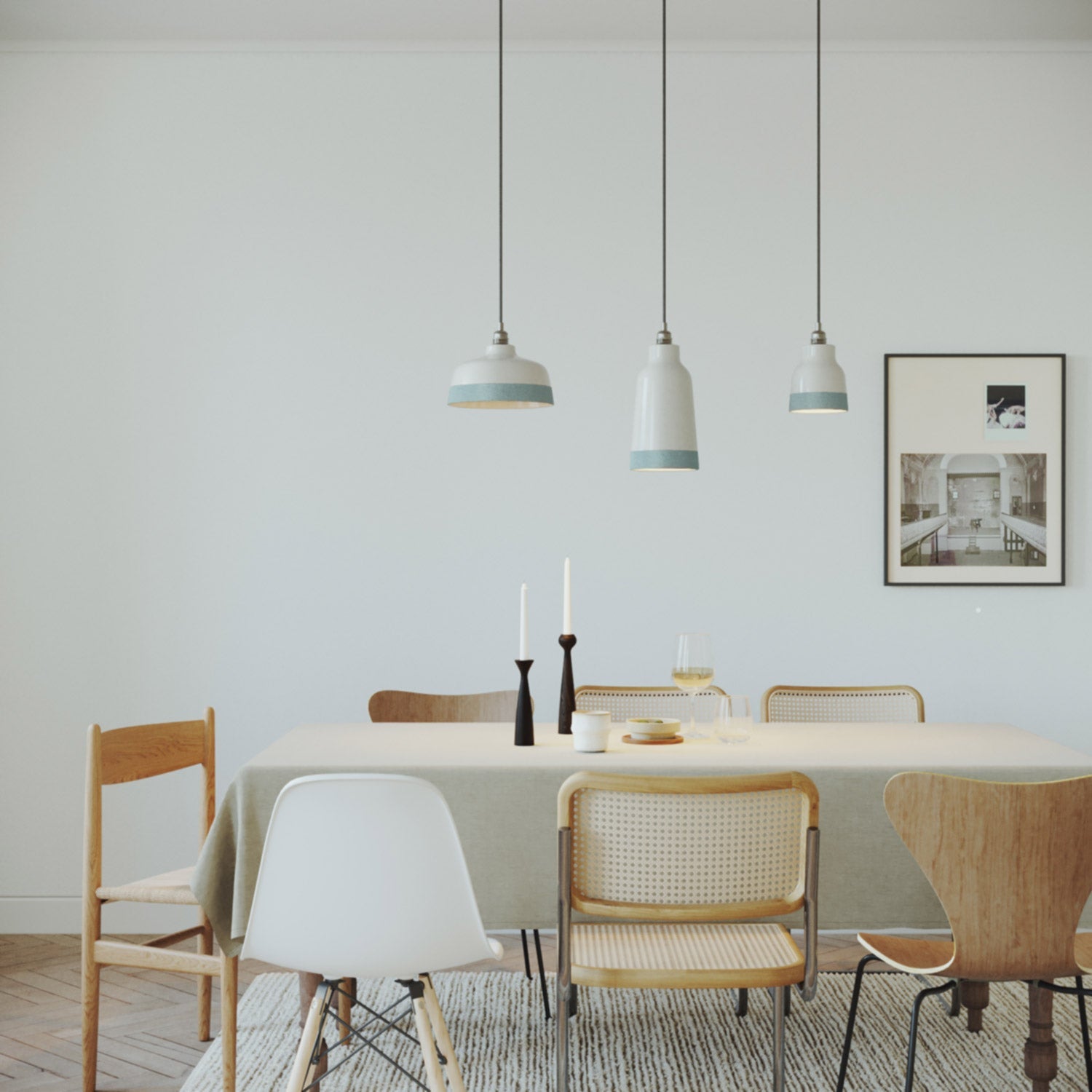 Paralume Bottiglia bicolore in ceramica Bianco e Azzurro, collezione Materia - Made in Italy