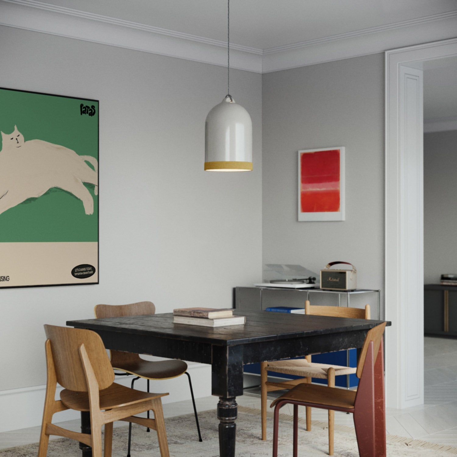 Paralume Campana XL bicolore in ceramica Bianco e Giallo, collezione Materia - Made in Italy