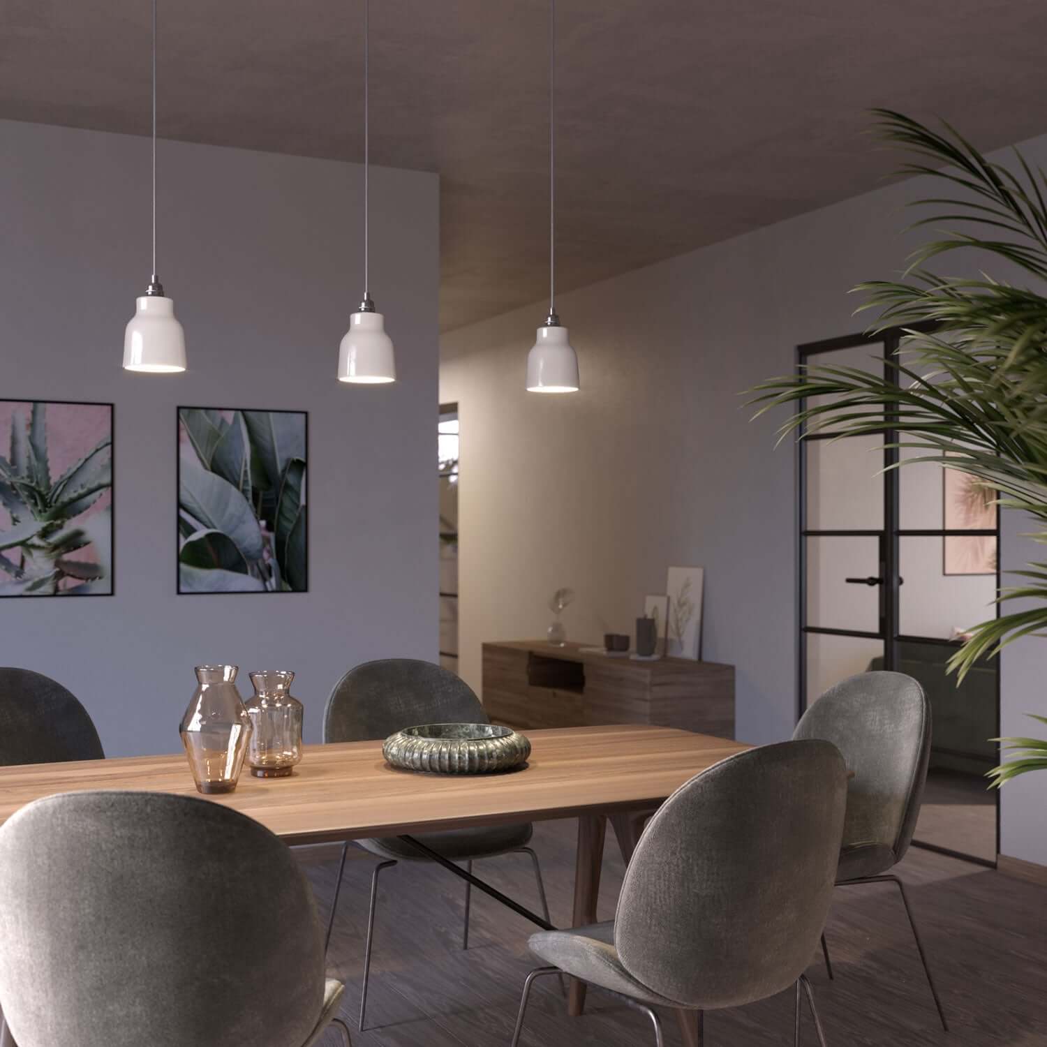 Paralume Vaso in ceramica, collezione Materia - Made in Italy - Bianco lucido