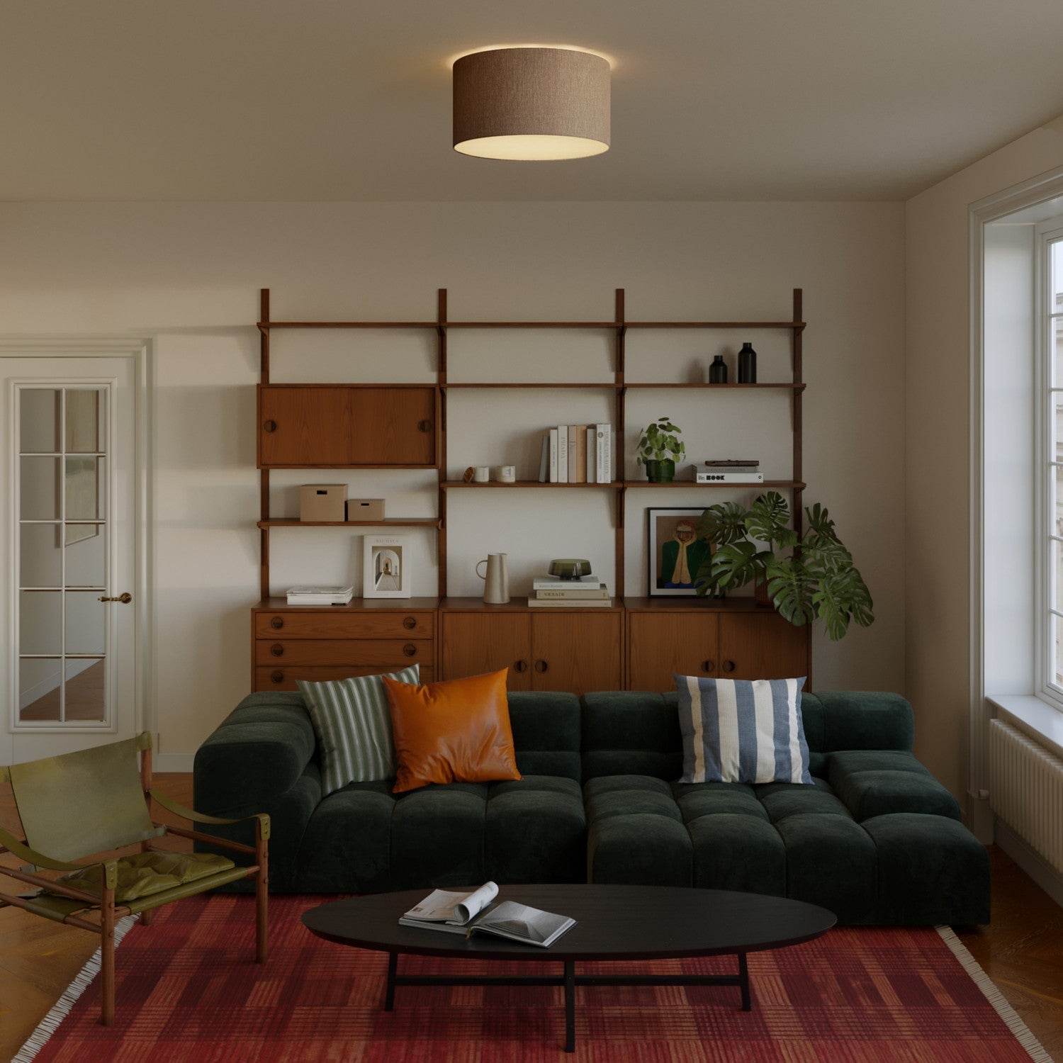 Plafoniera in tessuto Medium Camelot marrone - Made in Italy