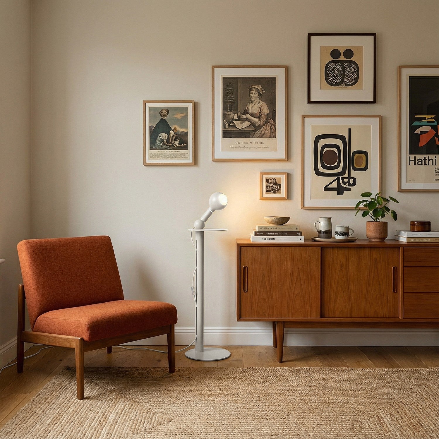 Rocco - Lampada da terra con spina UK e lampadina Camo - Bianco