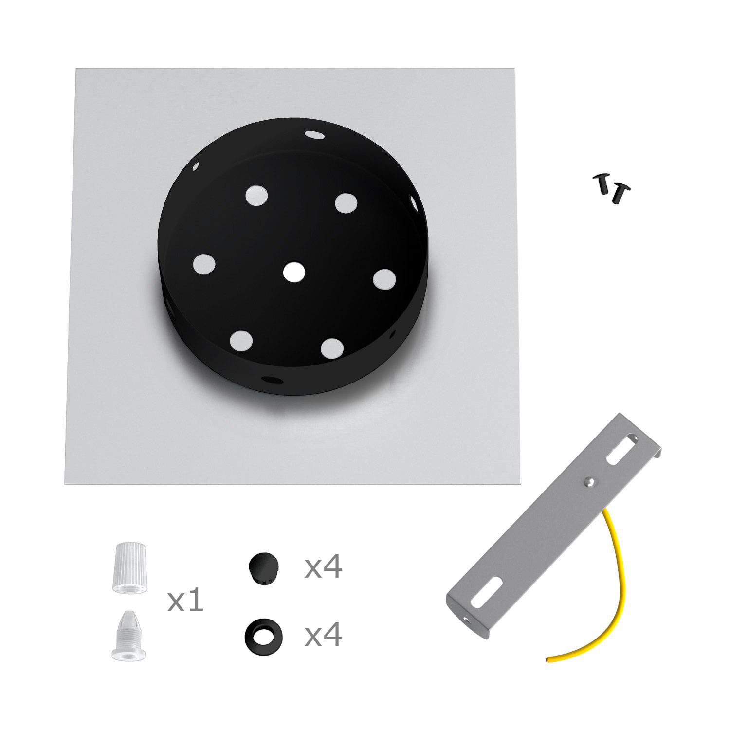 Rosone Rose-One quadrato, 200 mm con 1 foro e 4 fori laterali - Blu carta da zucchero Nero