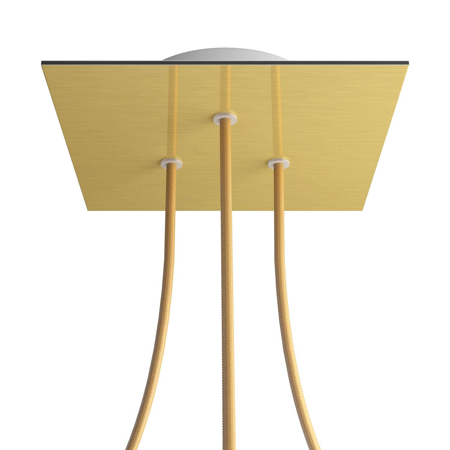 Rosone Rose - One quadrato, 200 mm con 3 fori e 4 fori laterali - Dibond Ottone satinato - Creative Cables