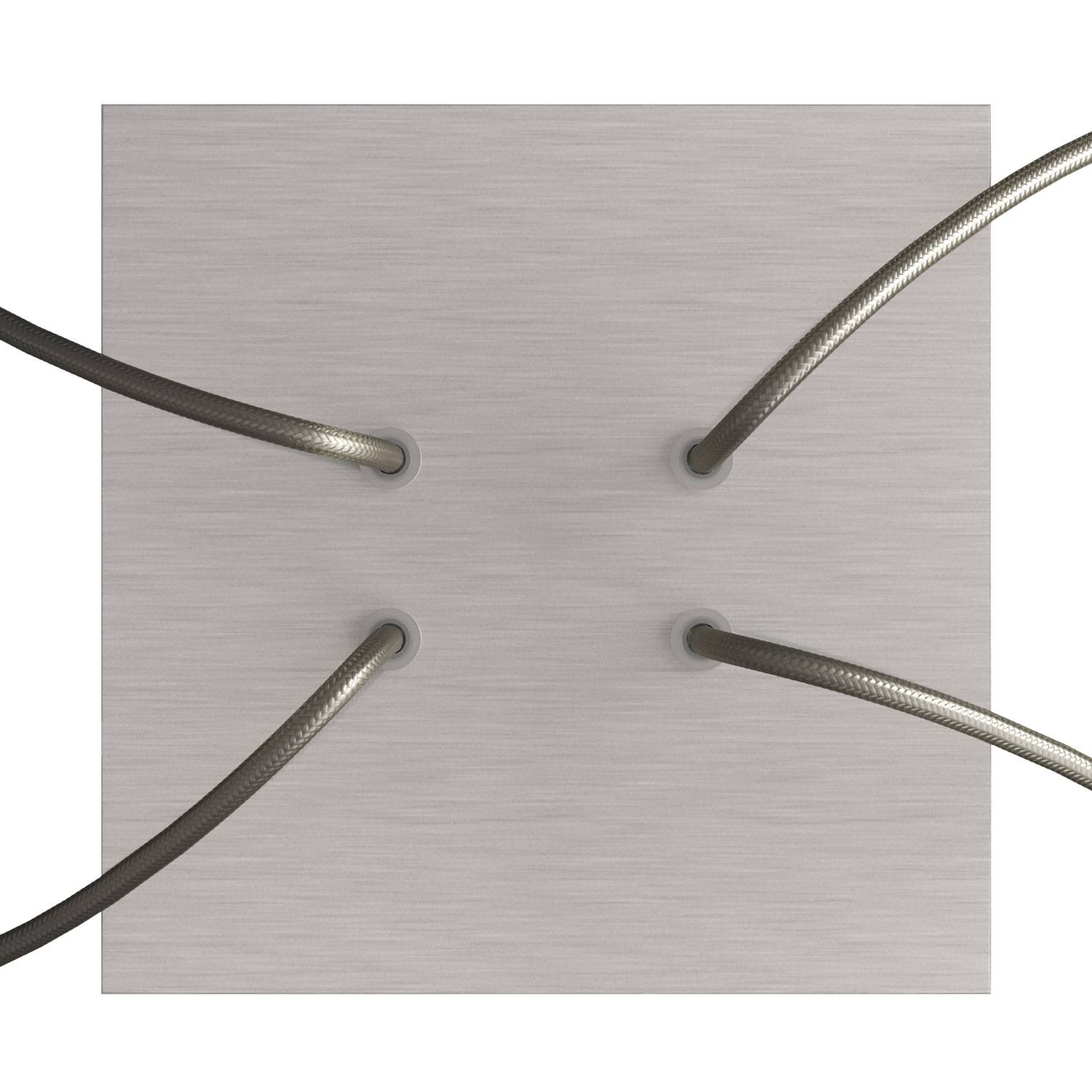 Rosone Rose - One quadrato, 200 mm con 4 fori e 4 fori laterali - Dibond Acciaio satinato - Creative Cables