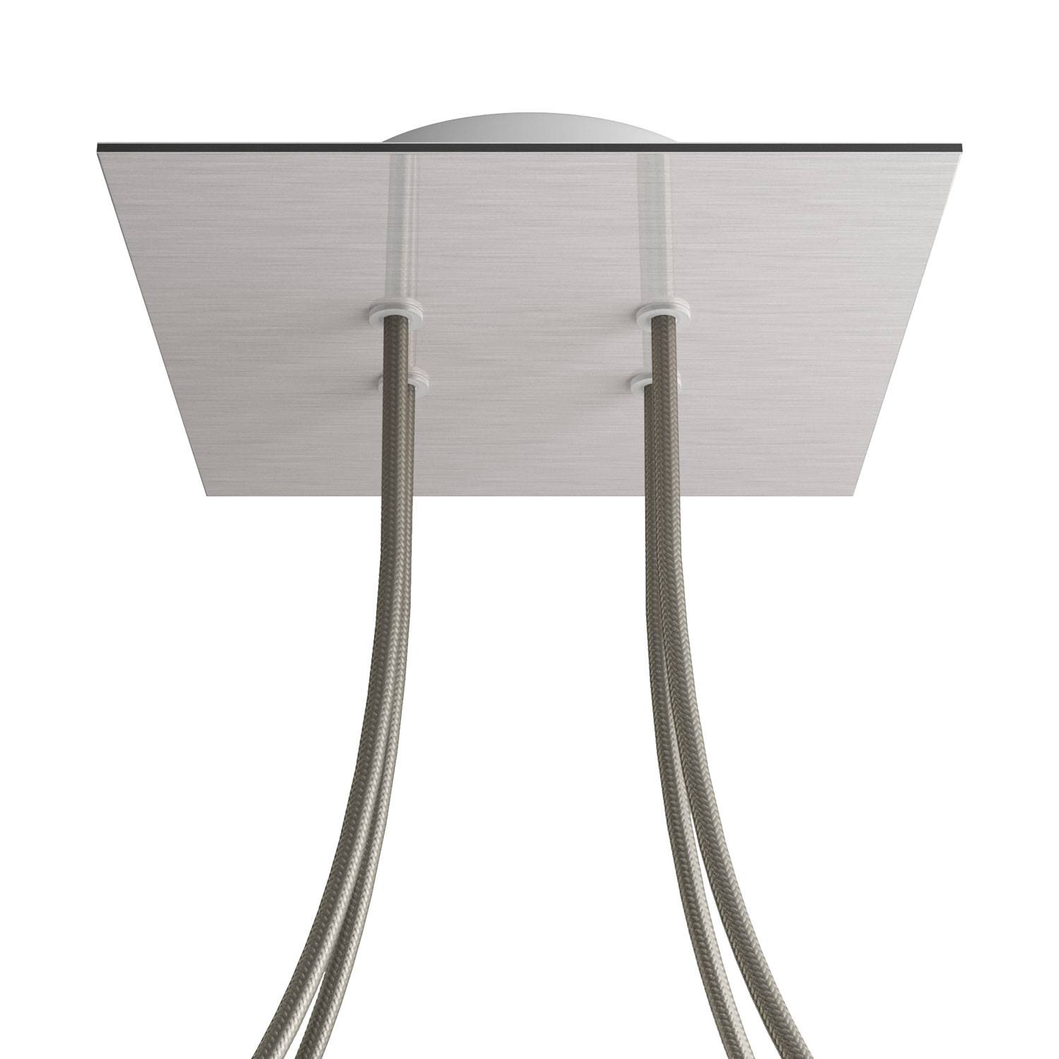 Rosone Rose - One quadrato, 200 mm con 4 fori e 4 fori laterali - Dibond Acciaio satinato - Creative Cables