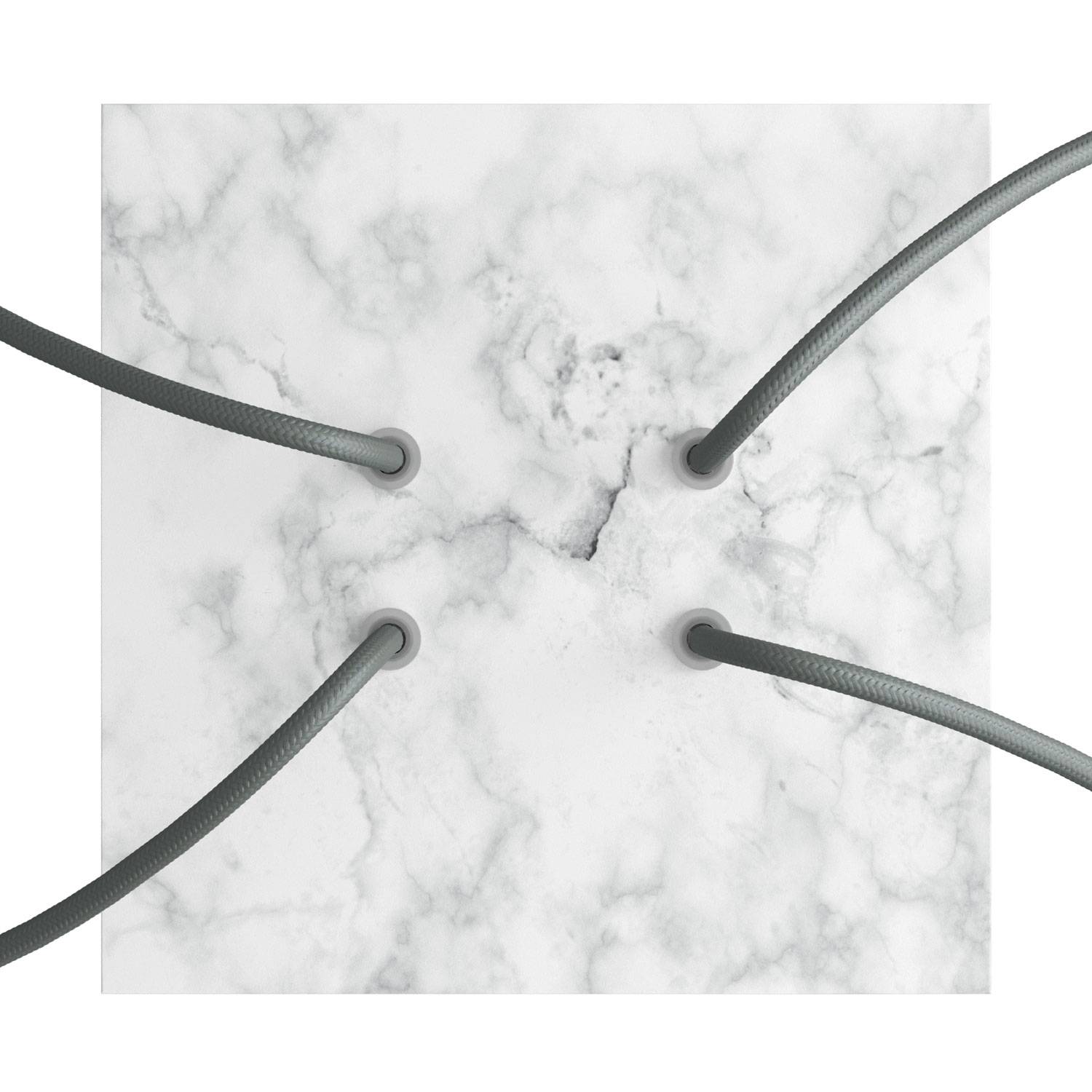 Rosone Rose - One quadrato, 200 mm con 4 fori e 4 fori laterali - Marmo Carrara - Creative Cables