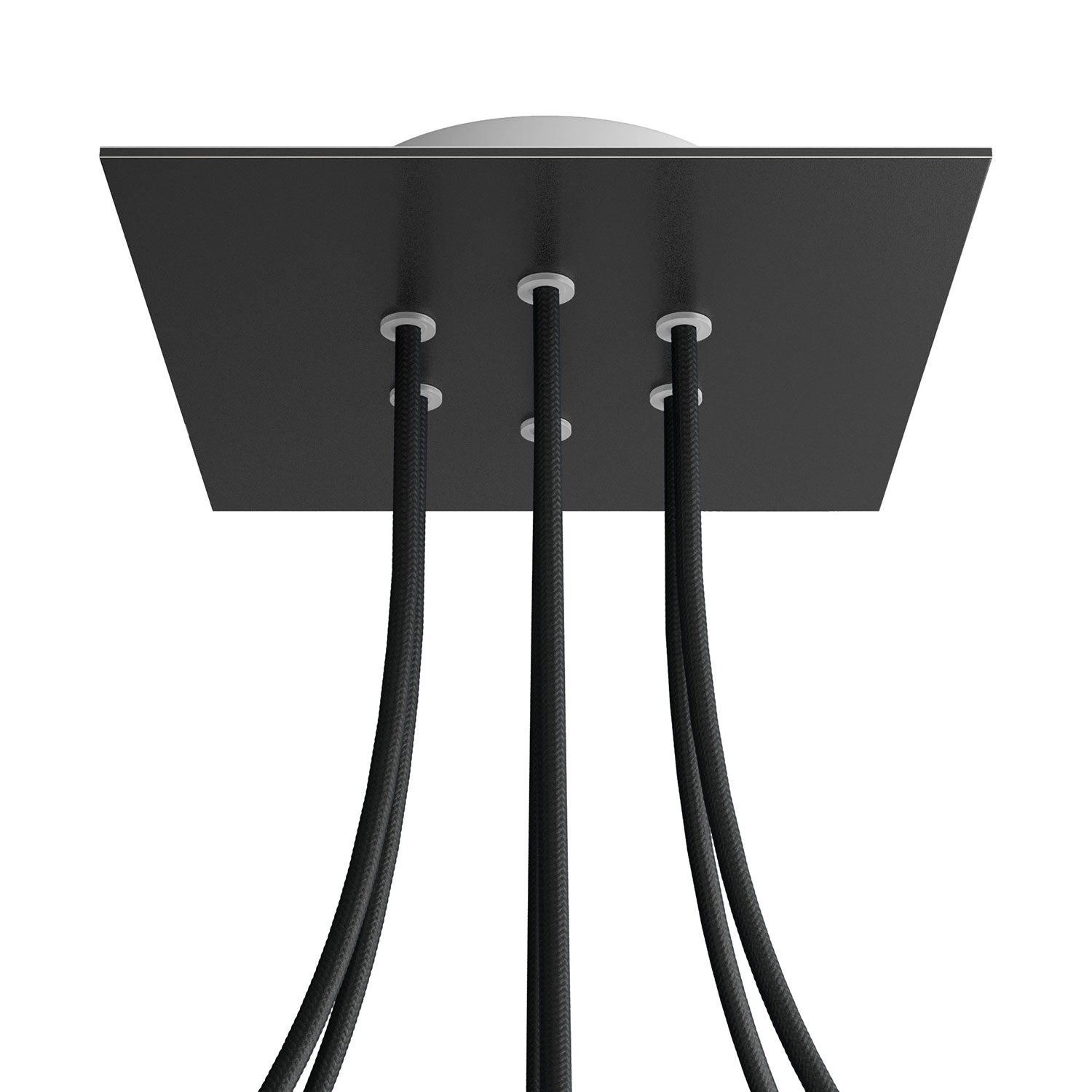 Rosone Rose - One quadrato, 200 mm con 6 fori e 4 fori laterali - Nero opaco - Creative Cables