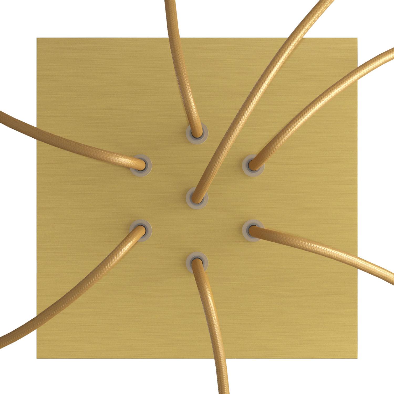 Rosone Rose-One quadrato, 200 mm con 7 fori e 4 fori laterali - Dibond Ottone satinato Bianco