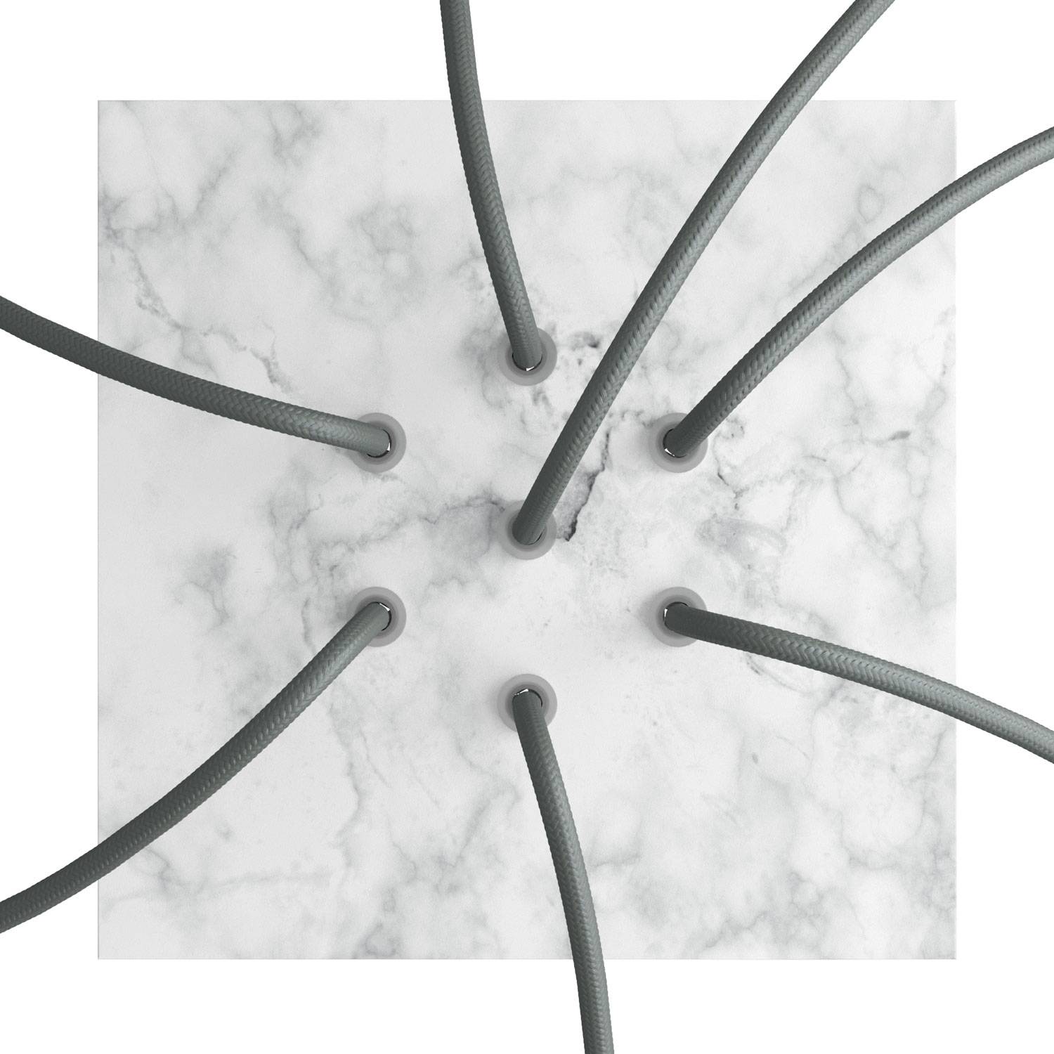 Rosone Rose - One quadrato, 200 mm con 7 fori e 4 fori laterali - Marmo Carrara - Creative Cables