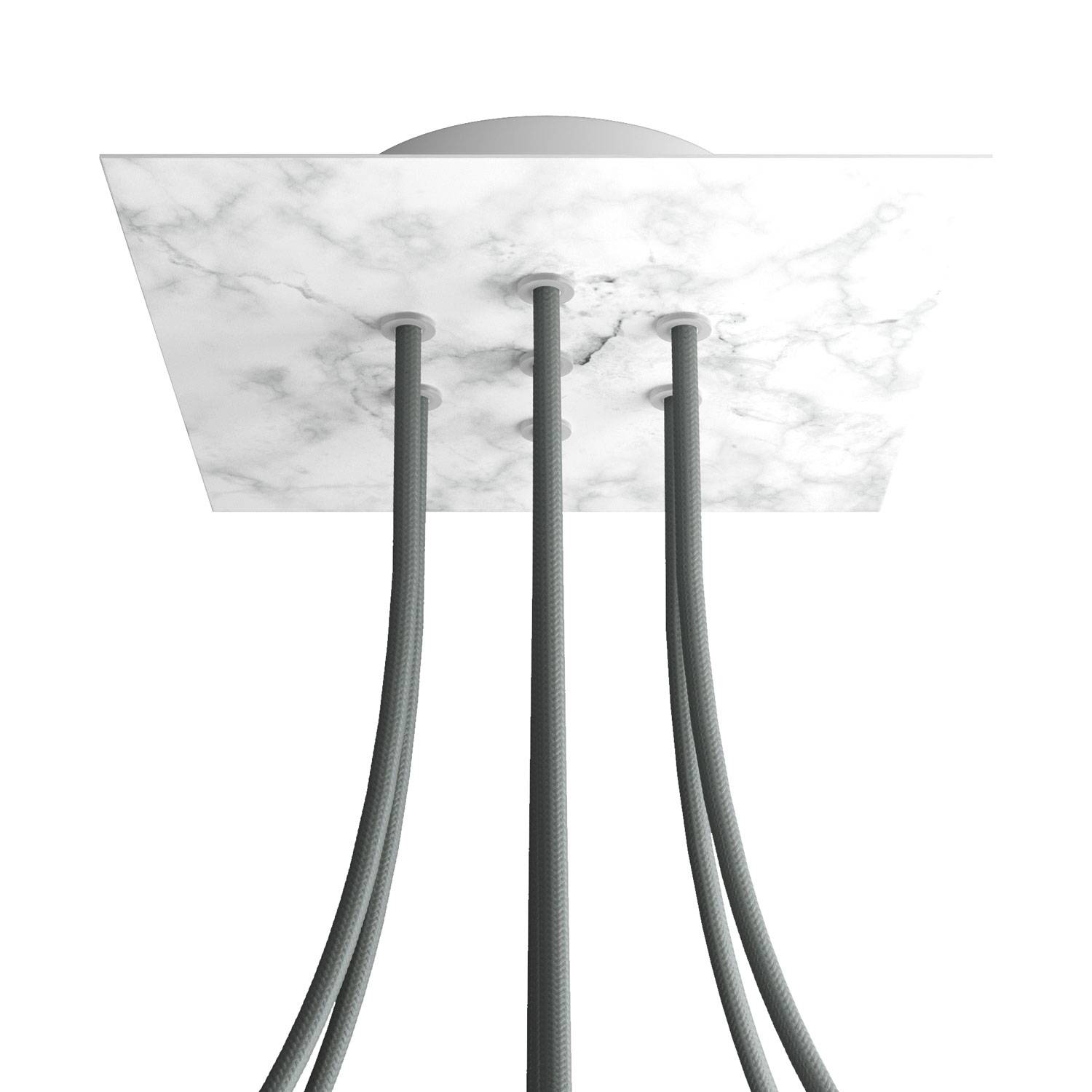 Rosone Rose - One quadrato, 200 mm con 7 fori e 4 fori laterali - Marmo Carrara - Creative Cables