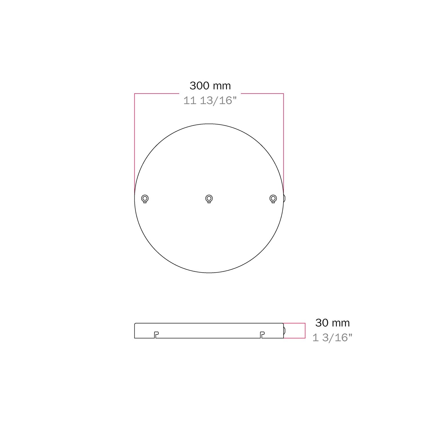 Rosone rotondo in alluminio Ø 30 cm con staffa e cavo di messa a terra, con 3 fori frontali - Nero 1