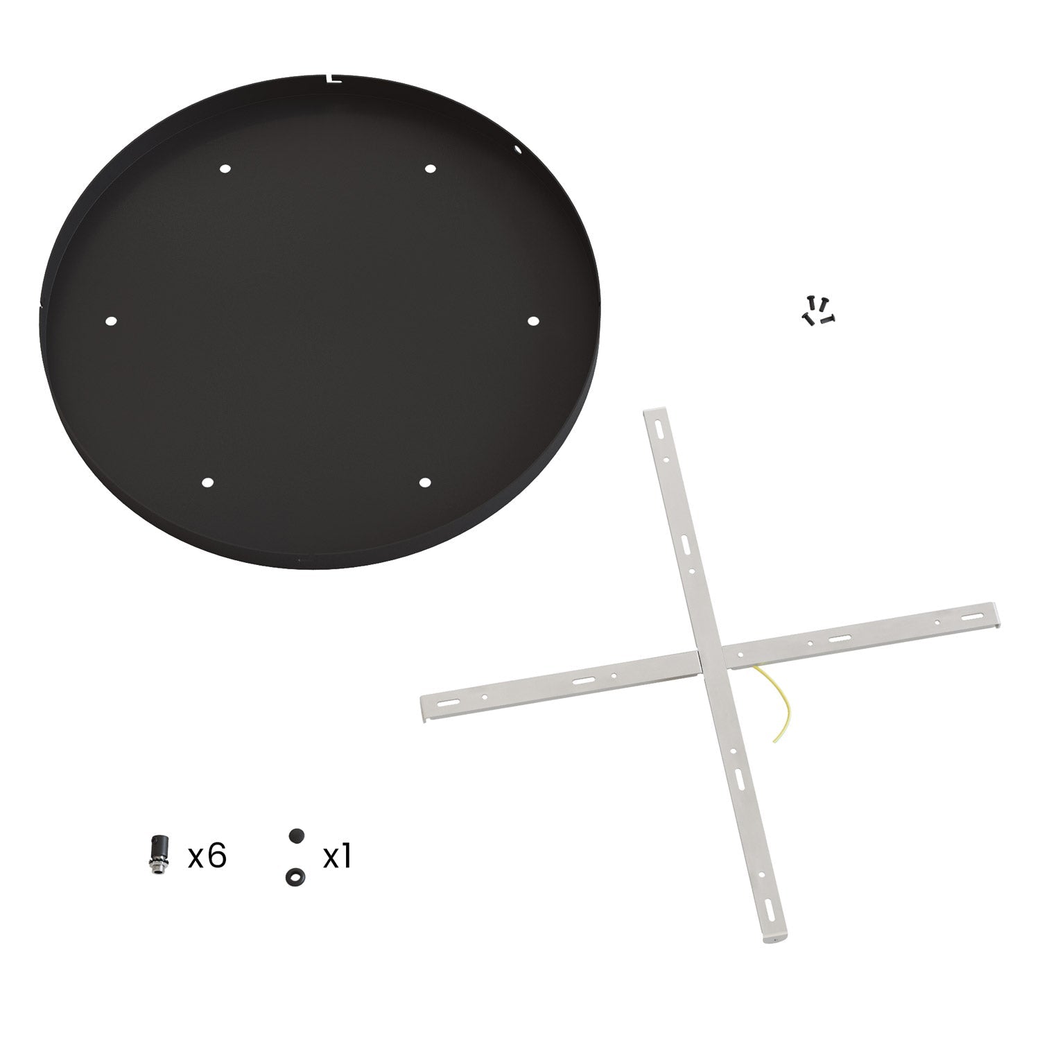 Rosone rotondo in alluminio Ø 50 cm con staffa e cavo di messa a terra, con 6 fori frontali - Nero 1
