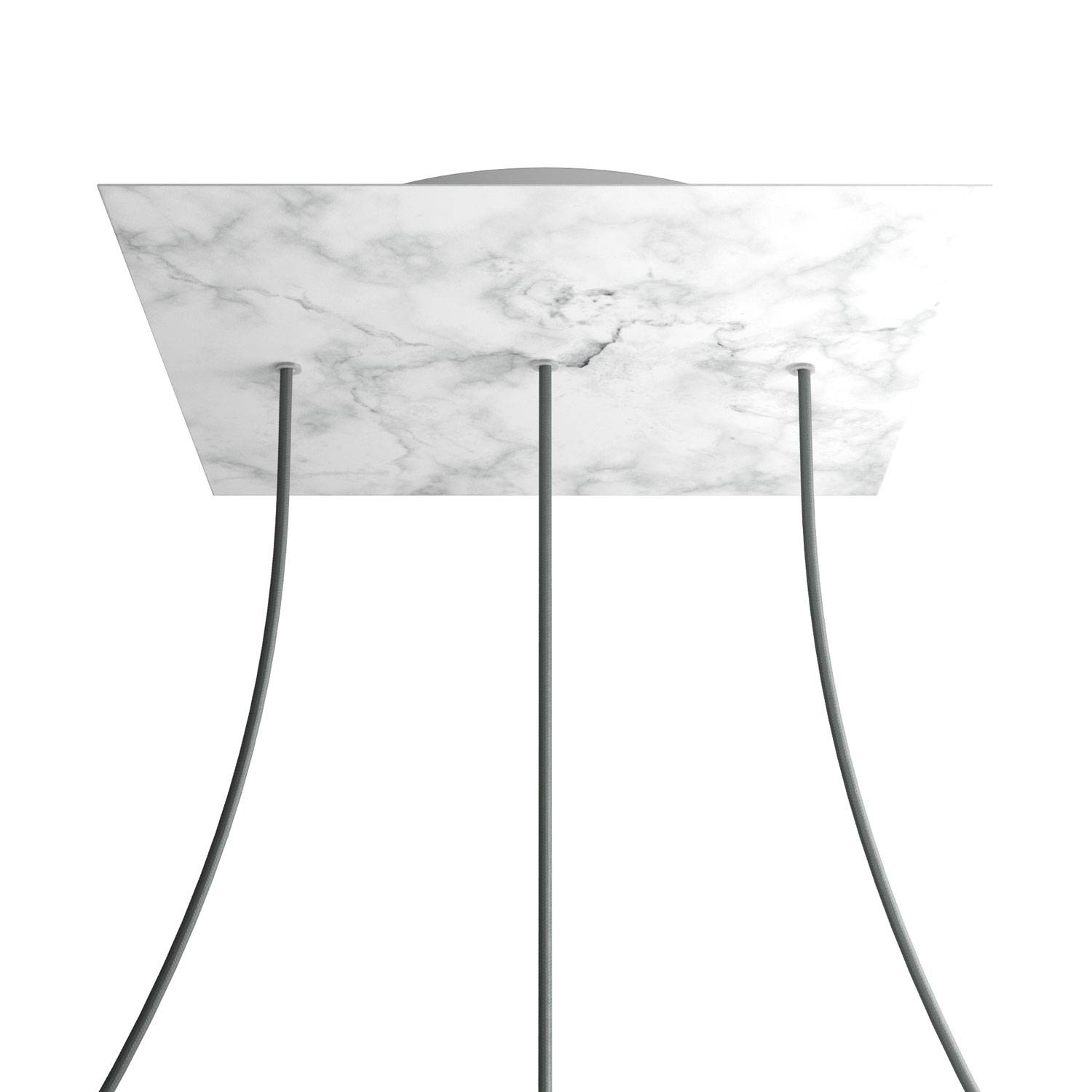 Rosone XXL Rose - One quadrato, 400 mm con 3 fori in linea e 4 fori laterali - Marmo Carrara - Creative Cables