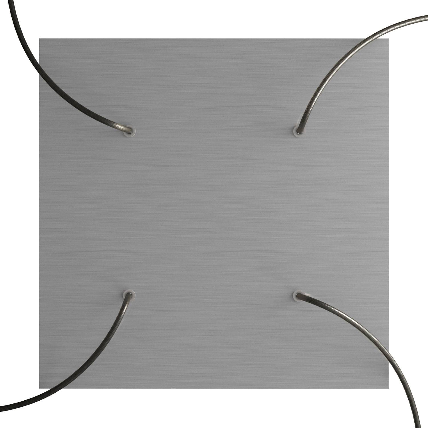 Rosone XXL Rose-One quadrato, 400 mm con 4 fori e 4 fori laterali - Dibond Acciaio satinato Bianco