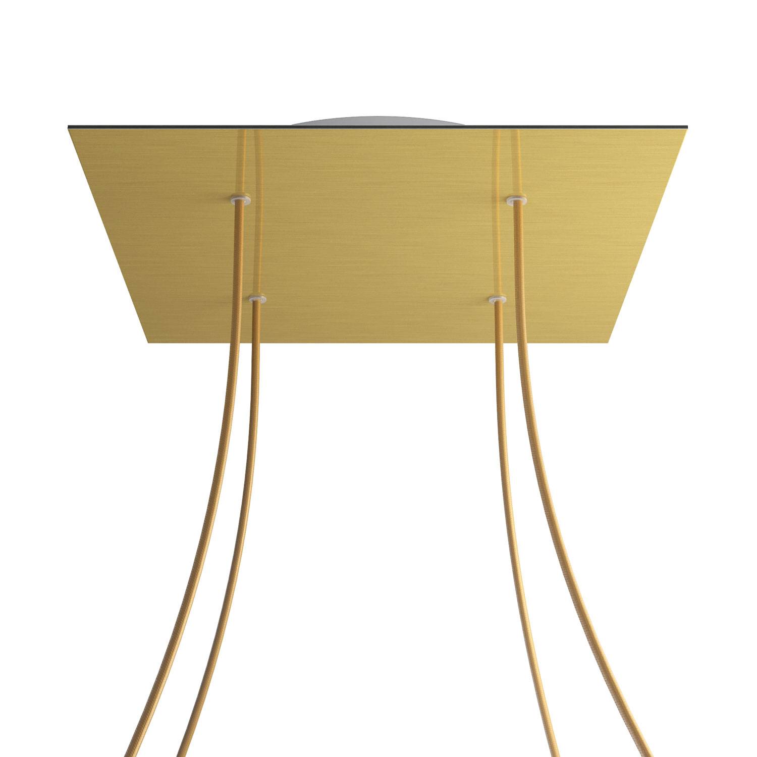 Rosone XXL Rose-One quadrato, 400 mm con 4 fori e 4 fori laterali - Dibond Ottone satinato Bianco