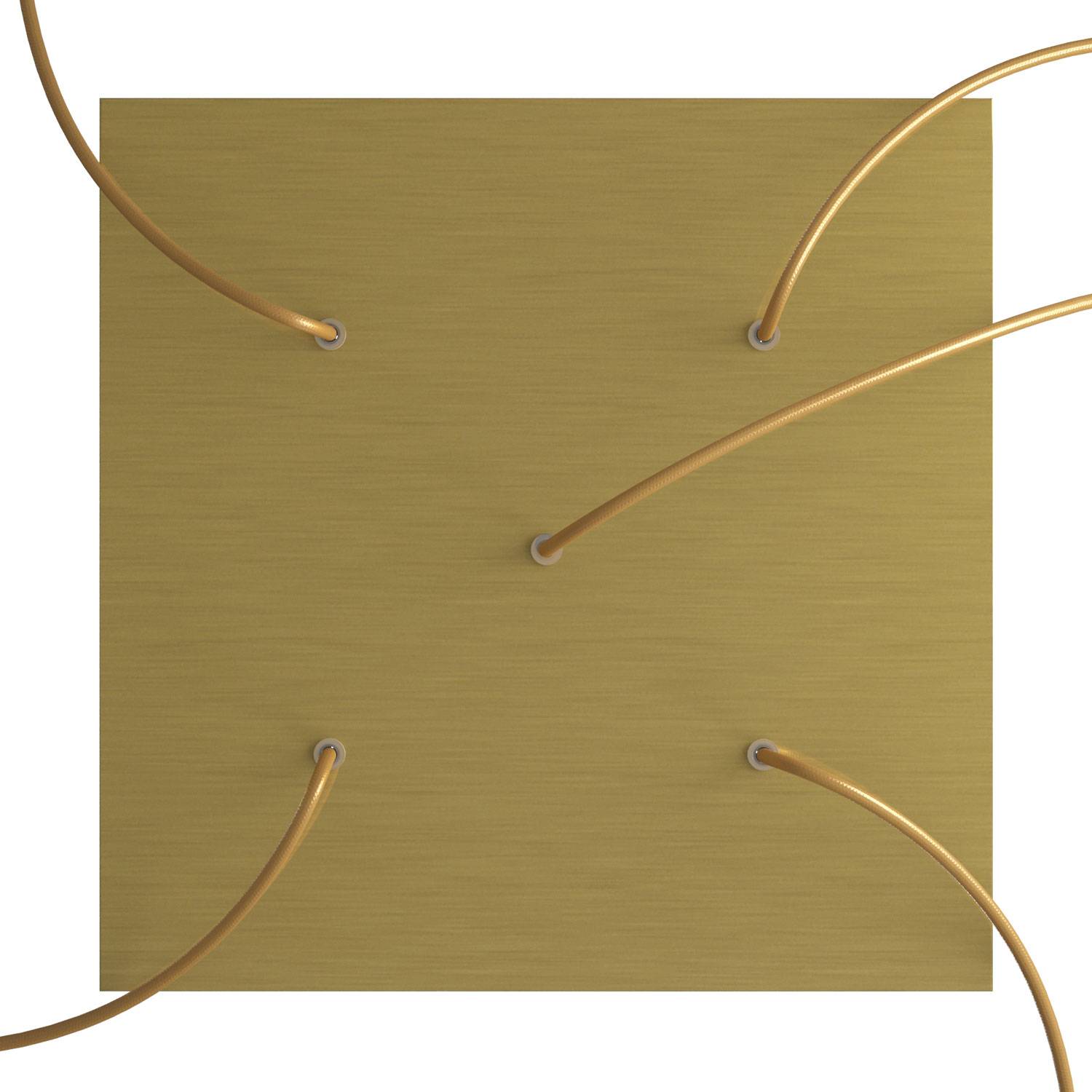 Rosone XXL Rose-One quadrato, 400 mm con 5 fori e 4 fori laterali - Dibond Ottone satinato Bianco