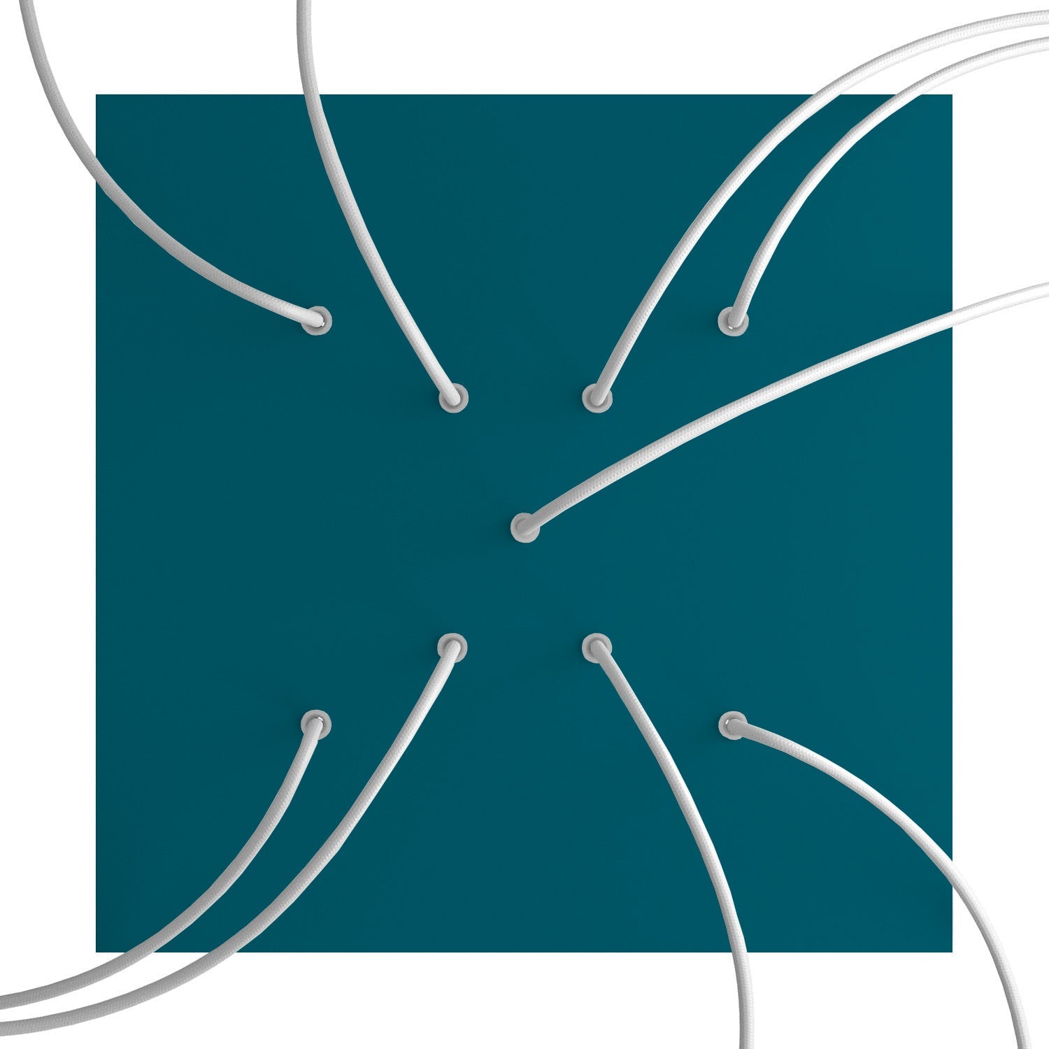 Rosone XXL Rose - One quadrato, 400 mm con 9 fori a X e 4 fori laterali - Petrolio - Creative Cables