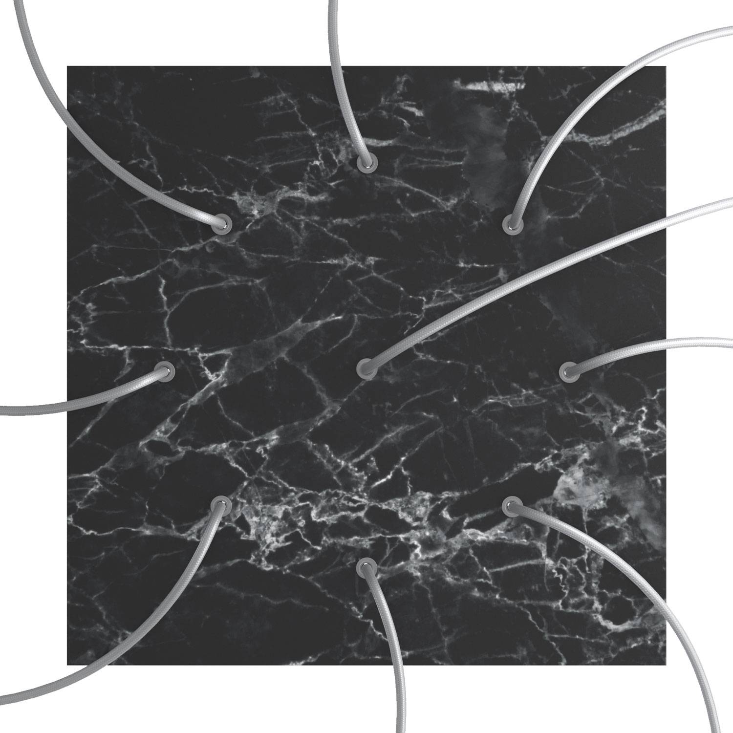 Rosone XXL Rose-One quadrato, 400 mm con 9 fori e 4 fori laterali - Marmo Marquina Bianco