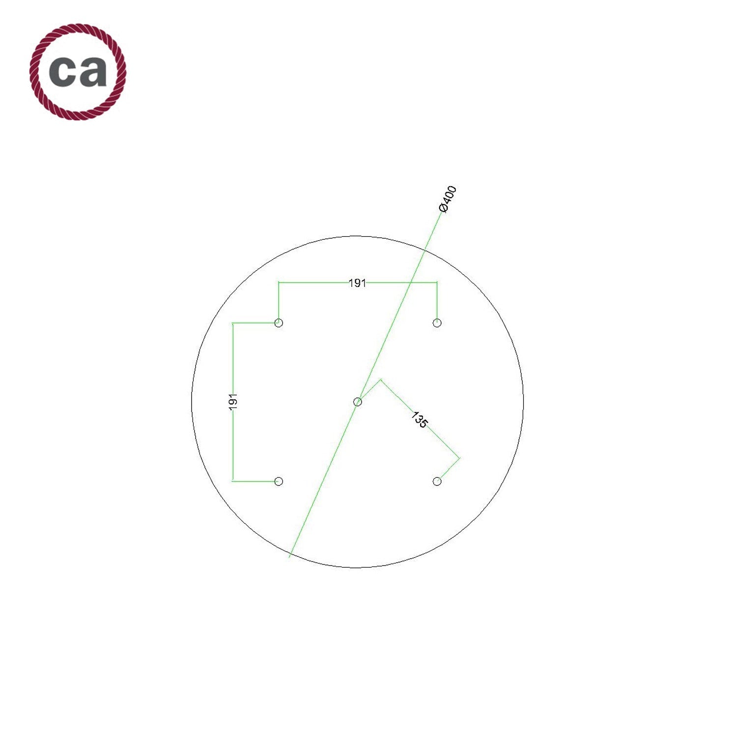 Rosone XXL Rose-One rotondo, diametro 400 mm con 5 fori e 4 fori laterali - Verde prato Bianco
