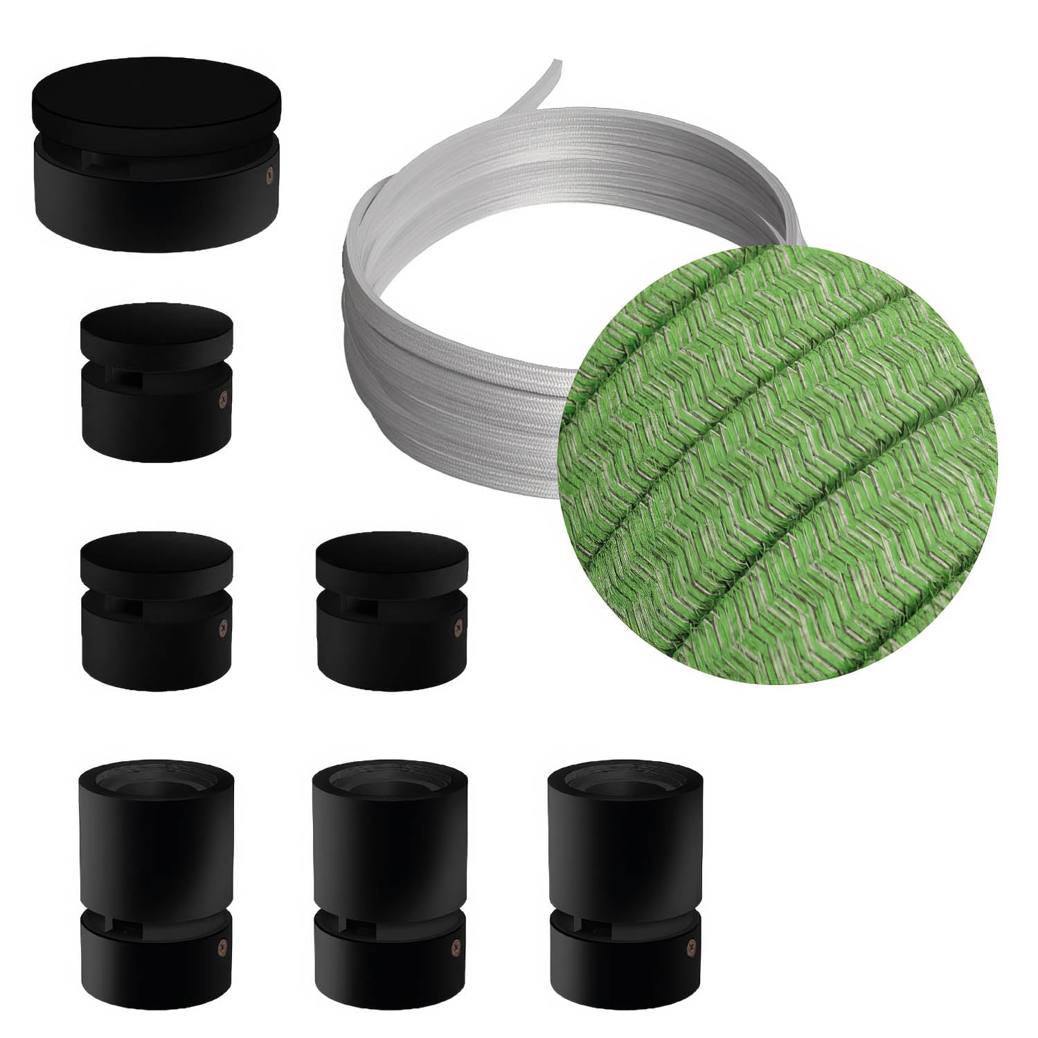 Sistema Filé Linear Kit - con cavo CX08 di 5 m per catenaria e 7 componenti in legno verniciato nero per interni