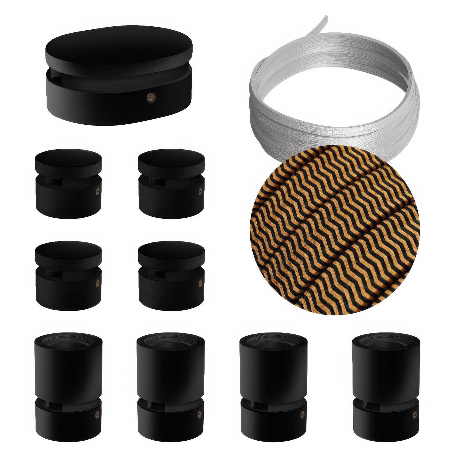 Sistema Filé Symmetric Kit - con cavo CZ22 di 5 m per catenaria e 9 componenti in legno verniciato nero per interni