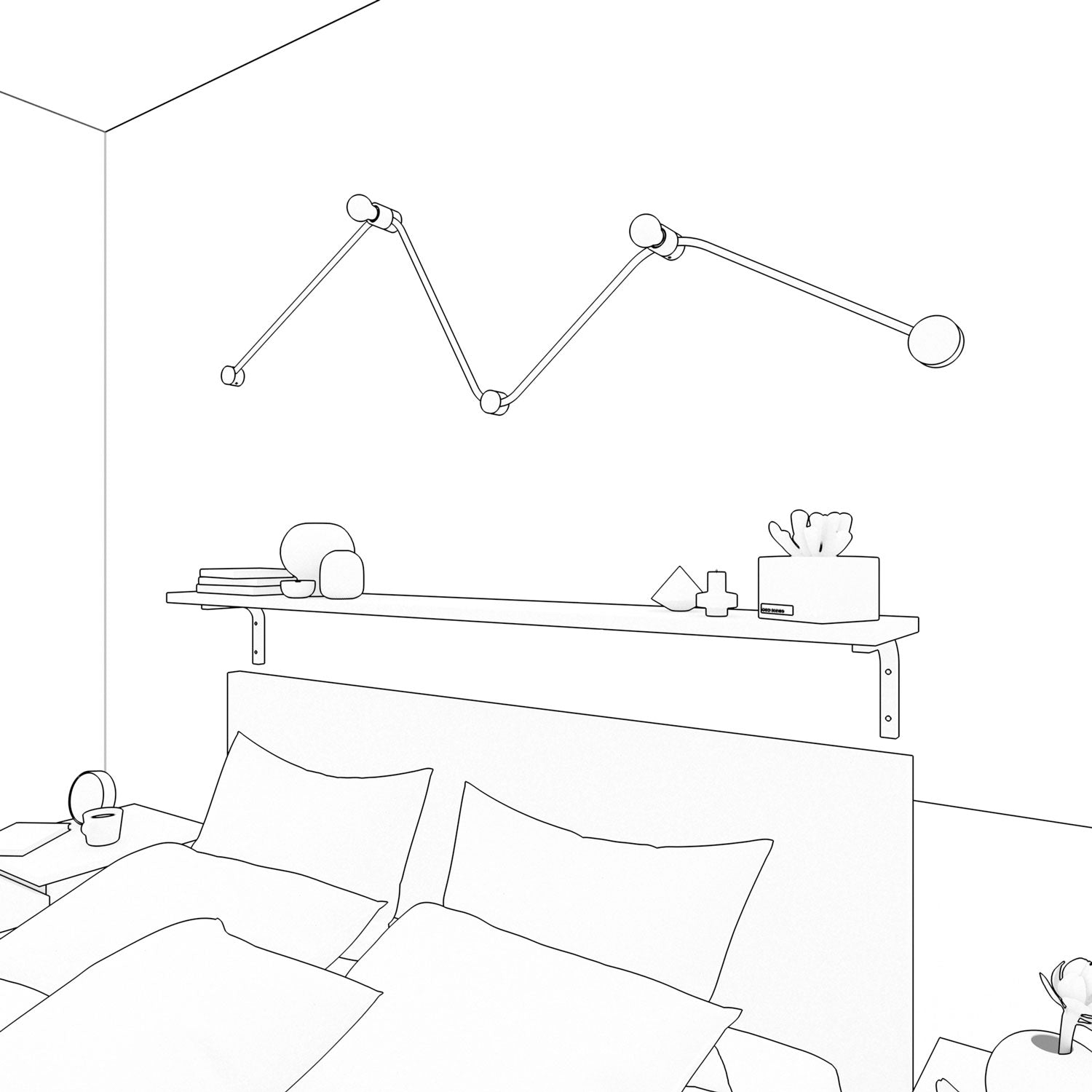 Sistema Filé Wiggle Kit - con cavo CM10 di 3 m per catenaria e 5 componenti in legno verniciato bianco per interni