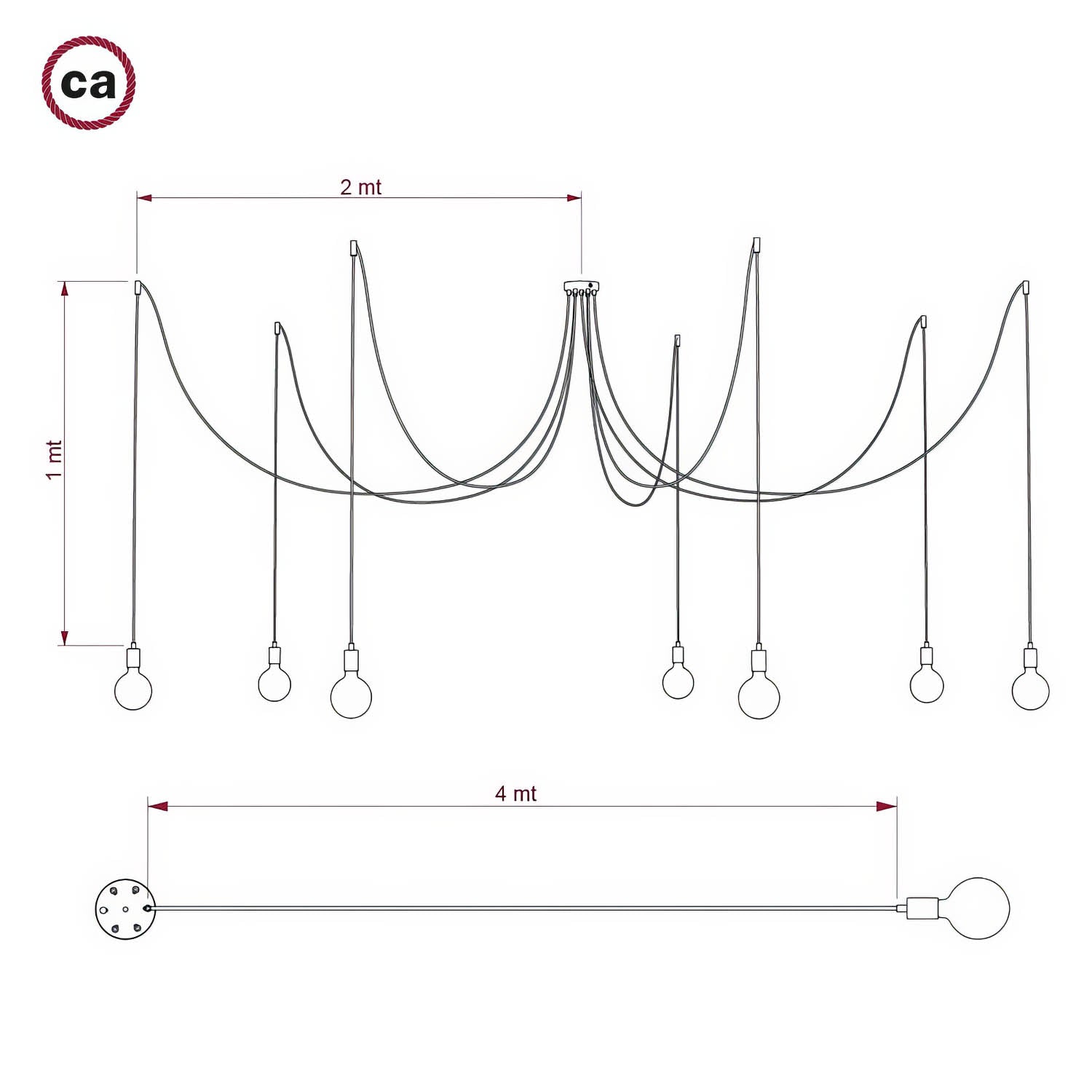 Spider - Lampada a sospensione multipla a 7 cadute con finiture in metallo - Cromo
