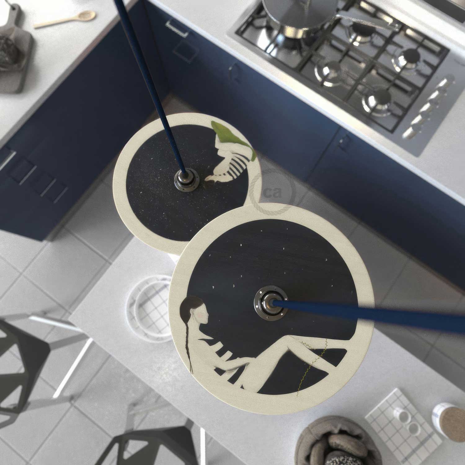 UFO Paralume in legno Special Edition Illustratori Italiani, double face, diametro 33 cm - Chiara Fucà